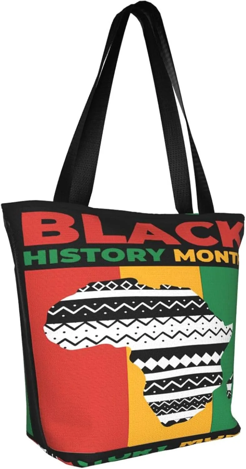Black History Month Fist Hand Symbol Women's Tote Bag Lightweight Shopping Handbag Travel Shoulder Bag With Zipper