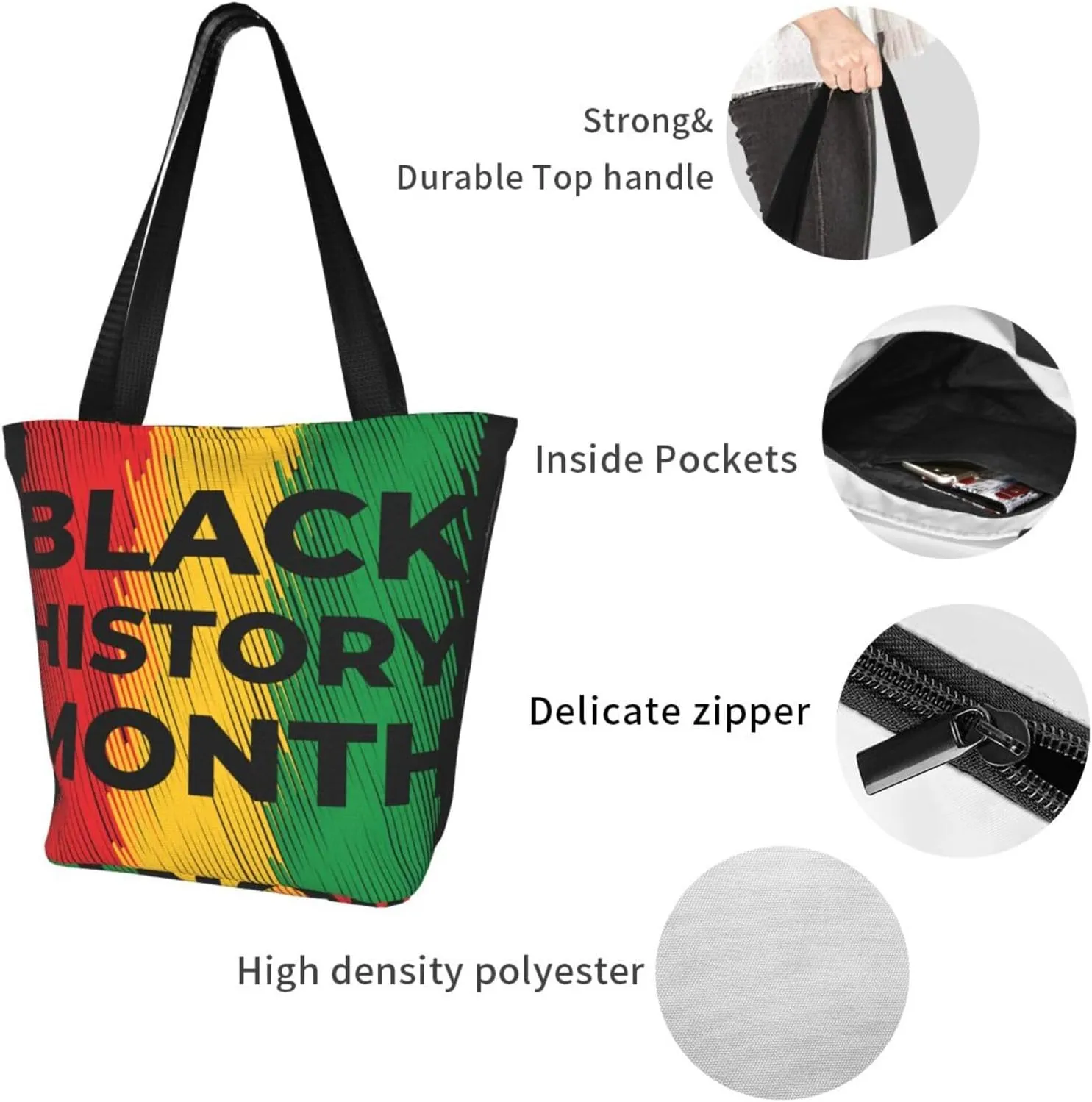Black History Month Fist Hand Symbol Women's Tote Bag Lightweight Shopping Handbag Travel Shoulder Bag With Zipper