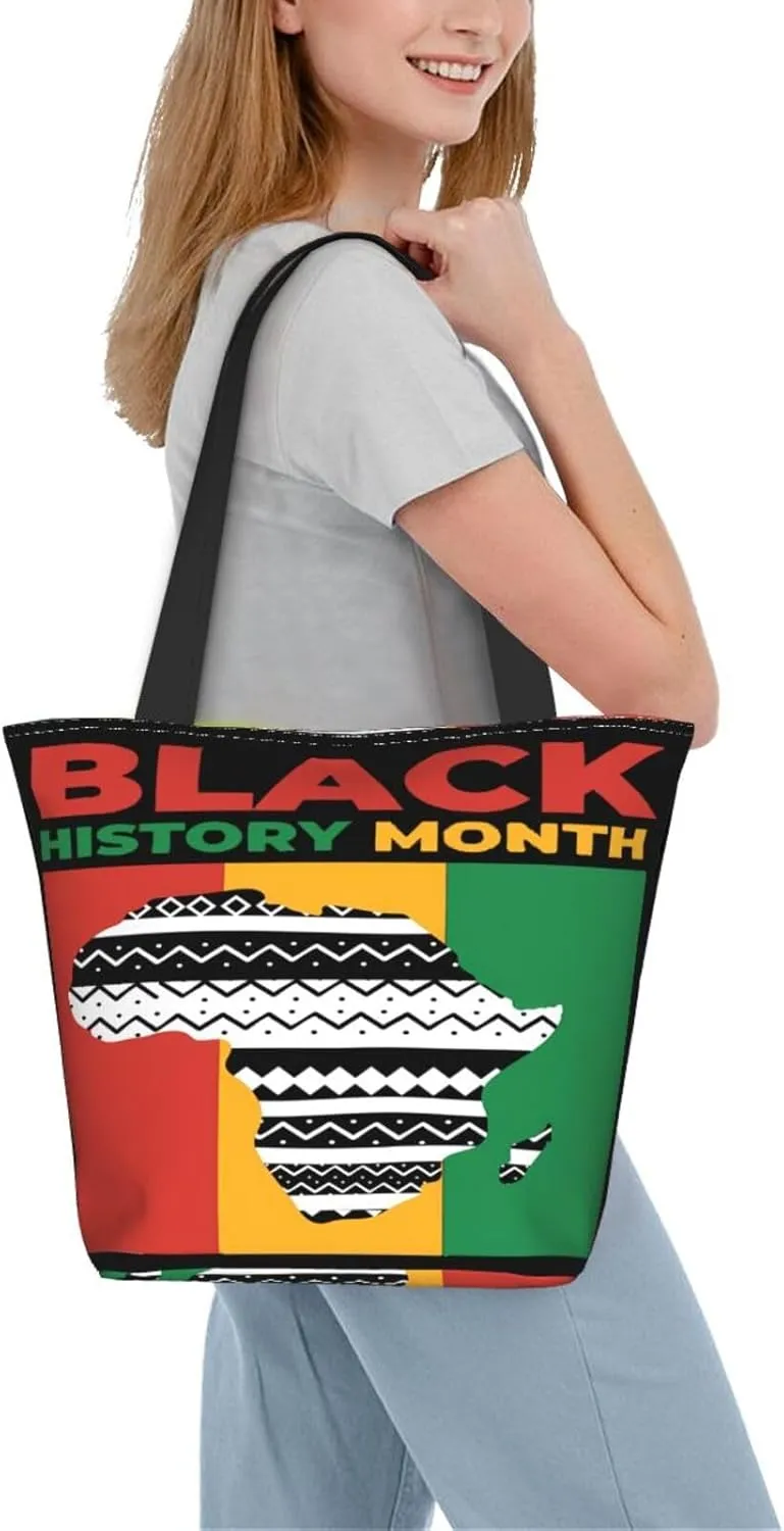 Black History Month Fist Hand Symbol Women's Tote Bag Lightweight Shopping Handbag Travel Shoulder Bag With Zipper