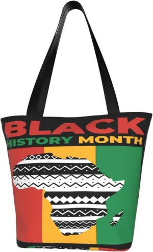 Black History Month Fist Hand Symbol Women's Tote Bag Lightweight Shopping Handbag Travel Shoulder Bag With Zipper