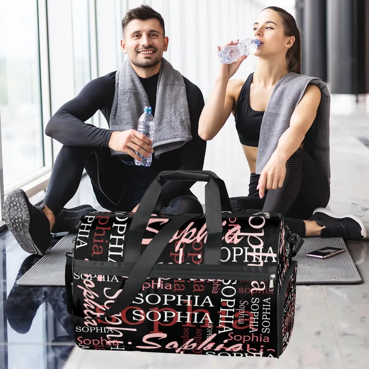 Black Red Monogram Duffel Bag Gym Bag for Adults Personalized Duffel Bag for Men Large luggage Bags for Women Travel Tote Bag Gym Accessories for Men Women