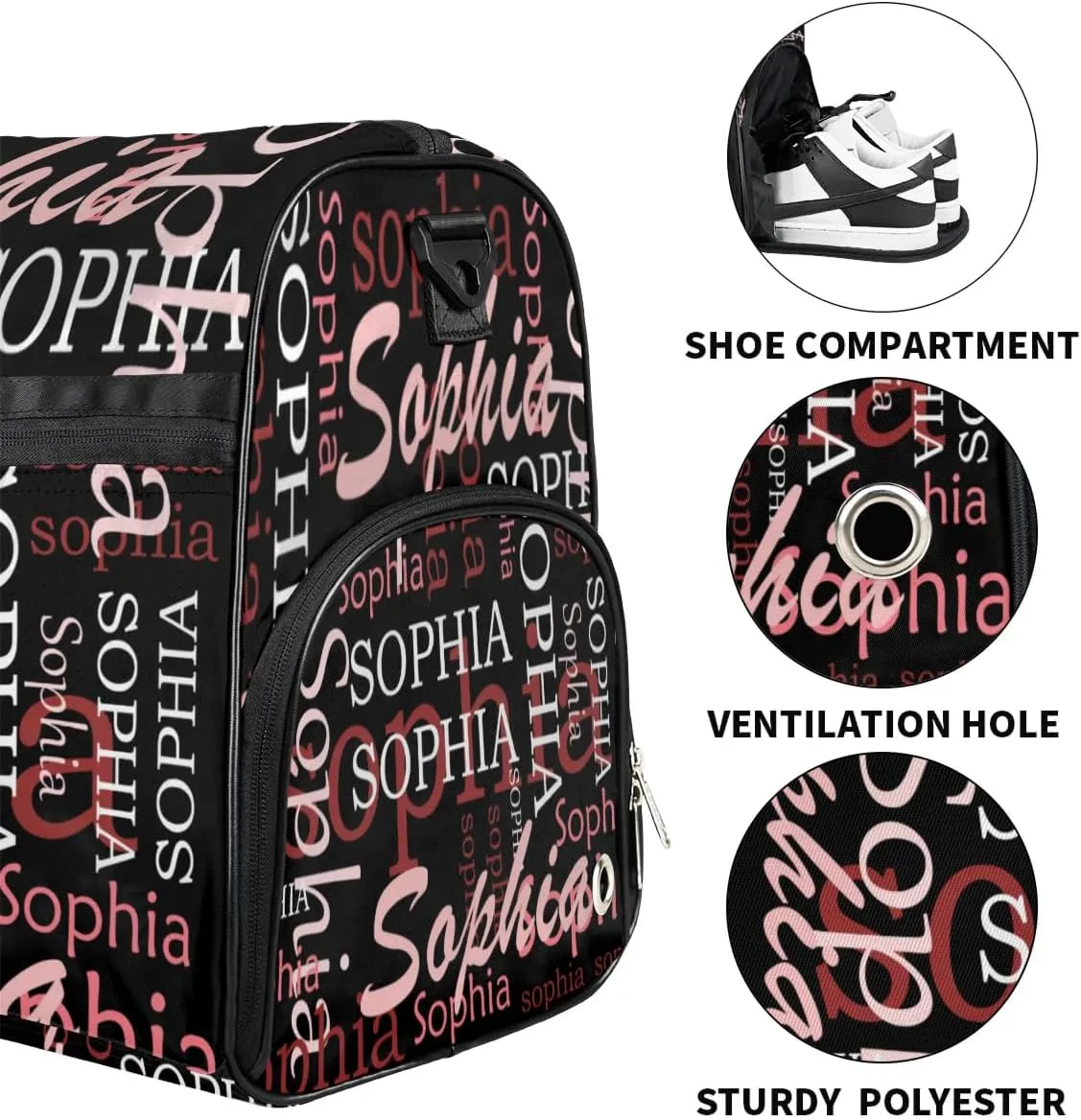 Black Red Monogram Duffel Bag Gym Bag for Adults Personalized Duffel Bag for Men Large luggage Bags for Women Travel Tote Bag Gym Accessories for Men Women