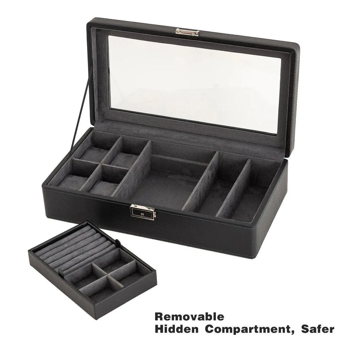 Black Single Layer Watch Box Jewellery Organizer for Watches and Accessories