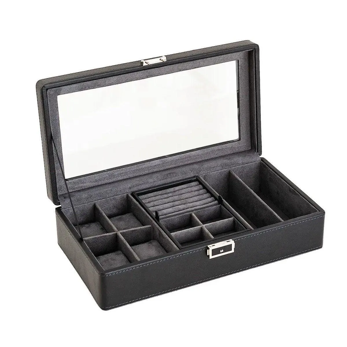 Black Single Layer Watch Box Jewellery Organizer for Watches and Accessories