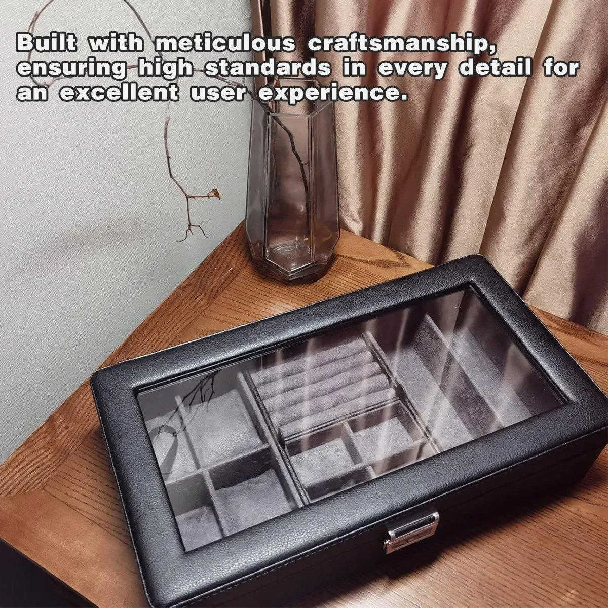 Black Single Layer Watch Box Jewellery Organizer for Watches and Accessories