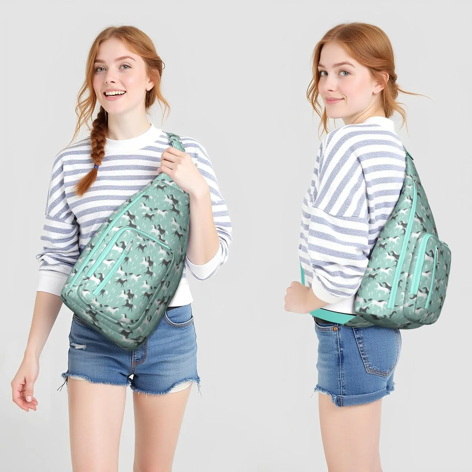 Black White Horse Crossbody Bag Daypack for Women Men Lightweight Waterproof Sling Bag Backpack Hiking Cycling