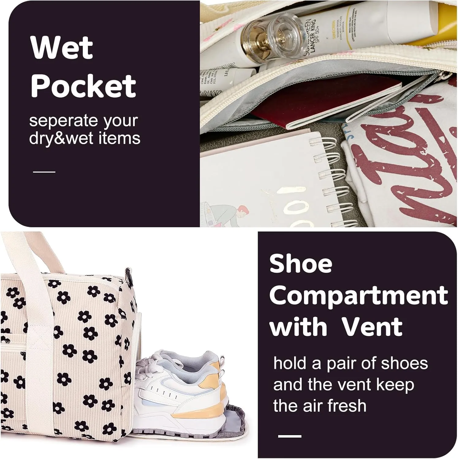 BLUBOON Duffle Bag Girls Kids Cute Gym Bag with Shoes Compartment & Wet Separation Waterproof Sports Overnight Travel Bag