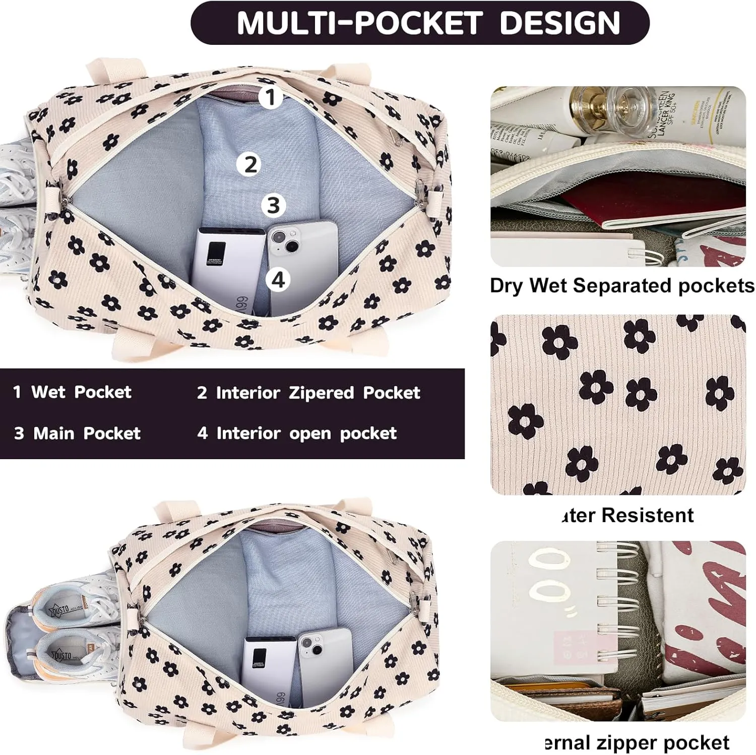 BLUBOON Duffle Bag Girls Kids Cute Gym Bag with Shoes Compartment & Wet Separation Waterproof Sports Overnight Travel Bag