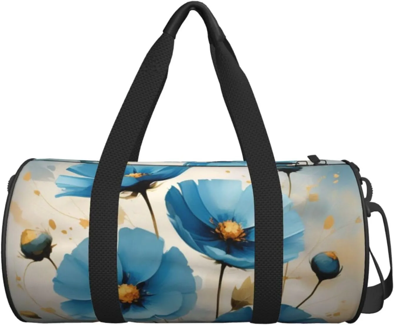 blue abstract flowers Printed Travel Bag,Round Personal Item Storage bag,Foldie Duffel Bag for Traveling Vacation,Fitness,Sports