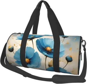 blue abstract flowers Printed Travel Bag,Round Personal Item Storage bag,Foldie Duffel Bag for Traveling Vacation,Fitness,Sports