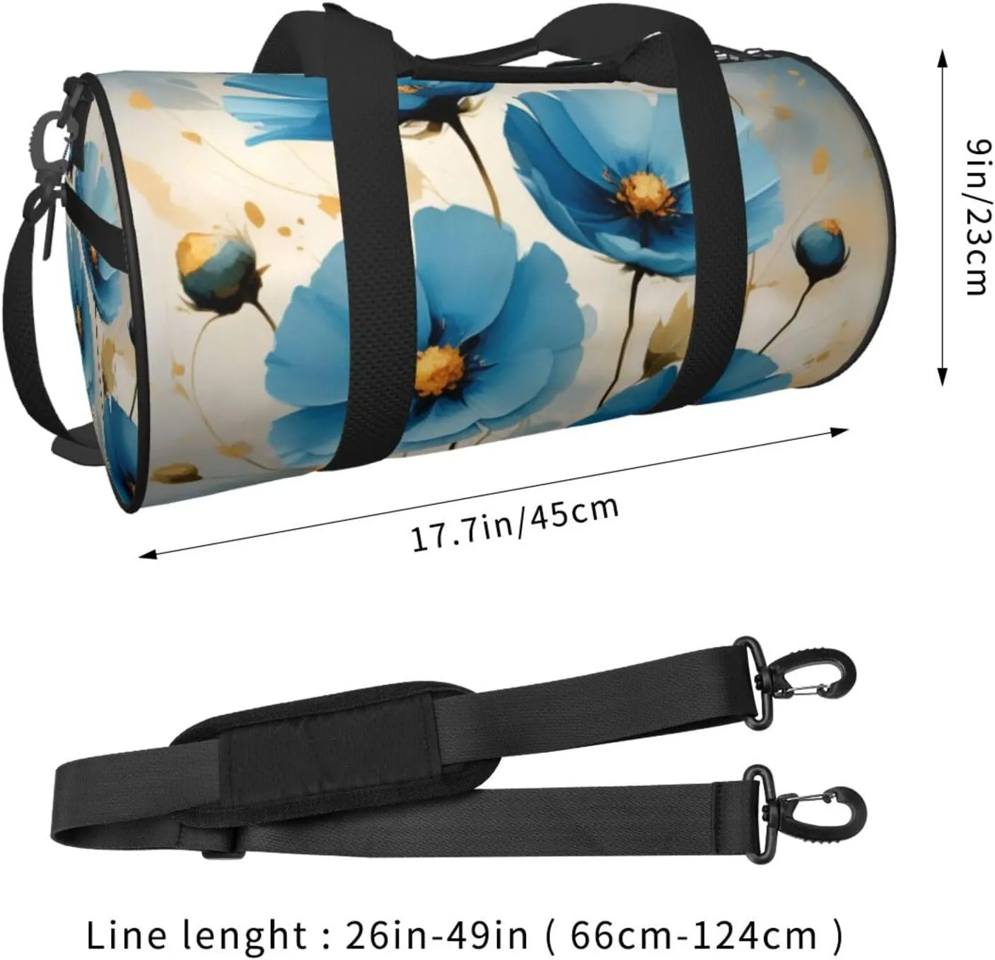 blue abstract flowers Printed Travel Bag,Round Personal Item Storage bag,Foldie Duffel Bag for Traveling Vacation,Fitness,Sports