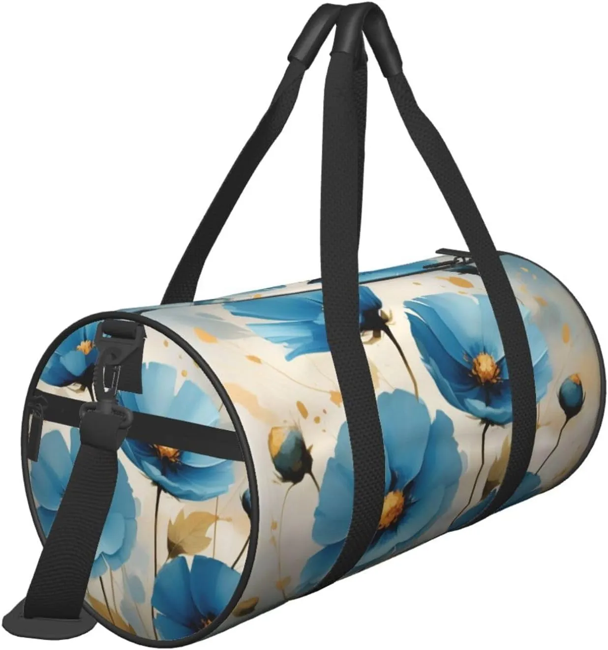 blue abstract flowers Printed Travel Bag,Round Personal Item Storage bag,Foldie Duffel Bag for Traveling Vacation,Fitness,Sports