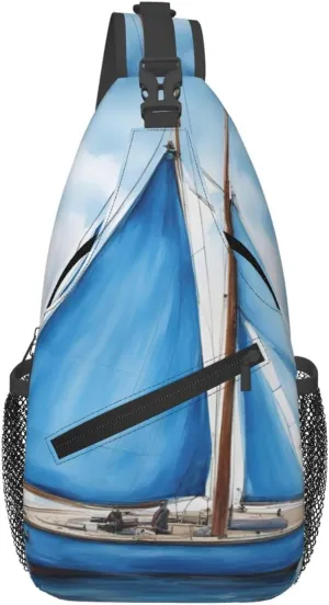 Blue Sailboat Men'S Casual Chest Crossbody Bag, Lightweight Durable Shoulder Sling Pack For Daily Use, Travel, And Outdoor.