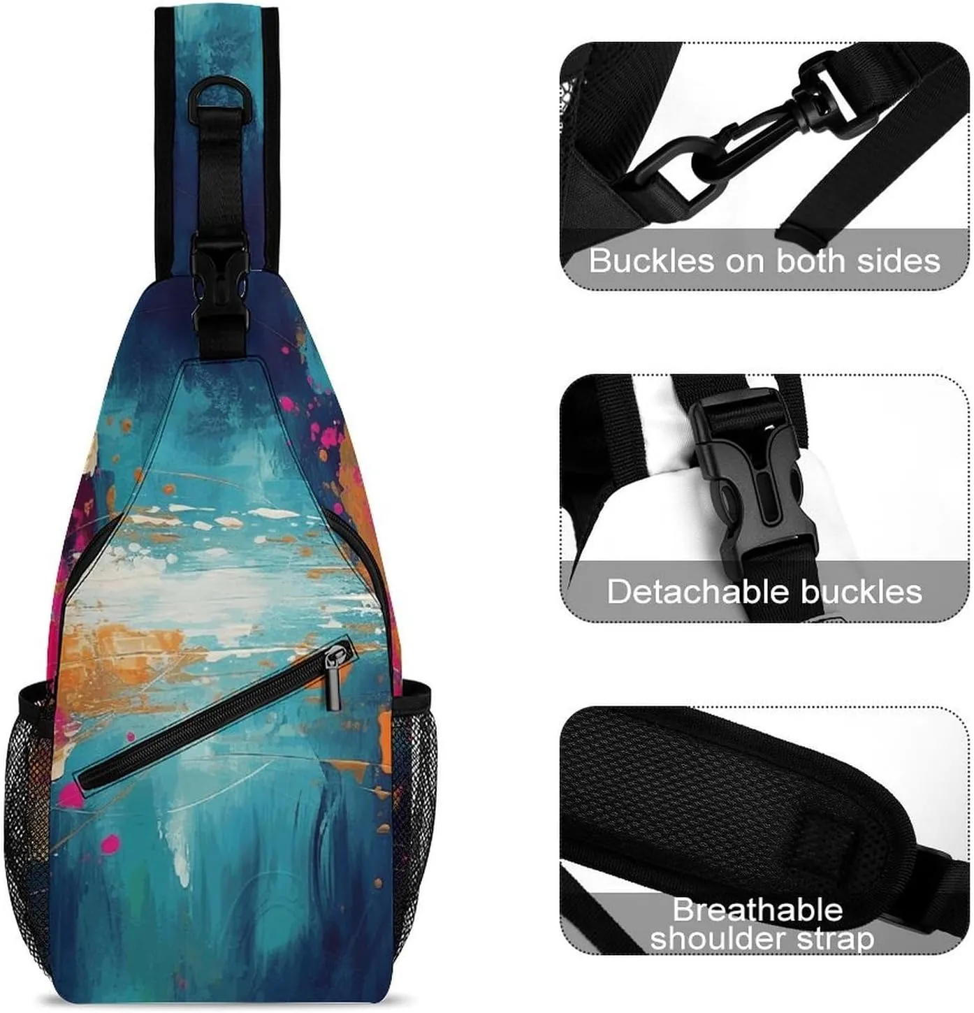 Blue Water Ripples Crossbody Bag, Sling Bag, Sling Backpack, Belt Bags for Travel Outdoors Hiking