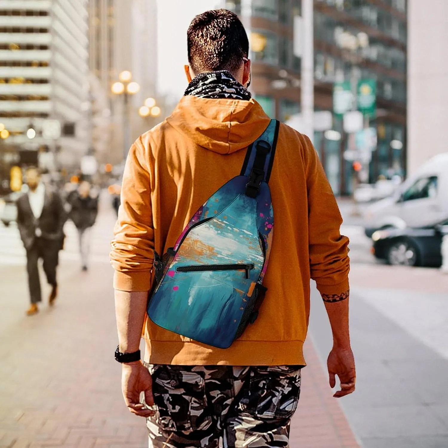 Blue Water Ripples Crossbody Bag, Sling Bag, Sling Backpack, Belt Bags for Travel Outdoors Hiking
