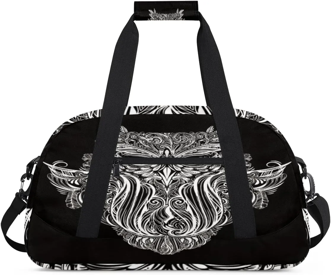 Bohemia Owl Gym Duffel Bag for Men Women Hand Painted Totem Sports Tote Bag with Adjustable Shoulder Strap for Dance Gymnastics Traveling Outdoor Camping Overnight Stay