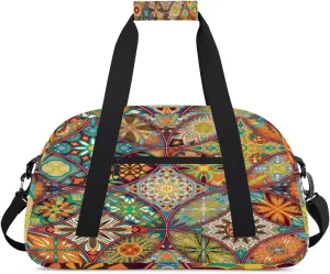 Bohemian Ethnic Gym Duffel Bag for Men Women Mandala Sports Tote Bag with Adjustable Shoulder Strap for Dance Gymnastics Traveling Outdoor Camping Overnight Stay
