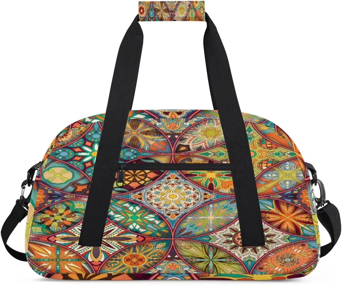 Bohemian Ethnic Gym Duffel Bag for Men Women Mandala Sports Tote Bag with Adjustable Shoulder Strap for Dance Gymnastics Traveling Outdoor Camping Overnight Stay