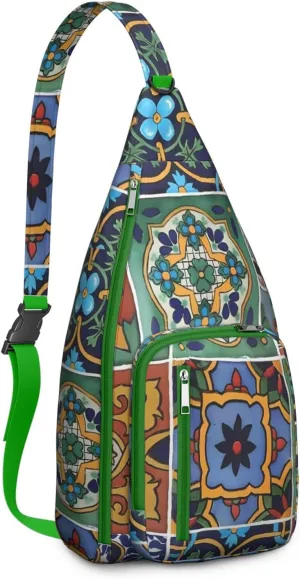 Boho Chic Crossbody Bag Vintage Waterproof Sling Bag Backpack for Men Women Daypack for Hiking Cycling Outdoor Activities