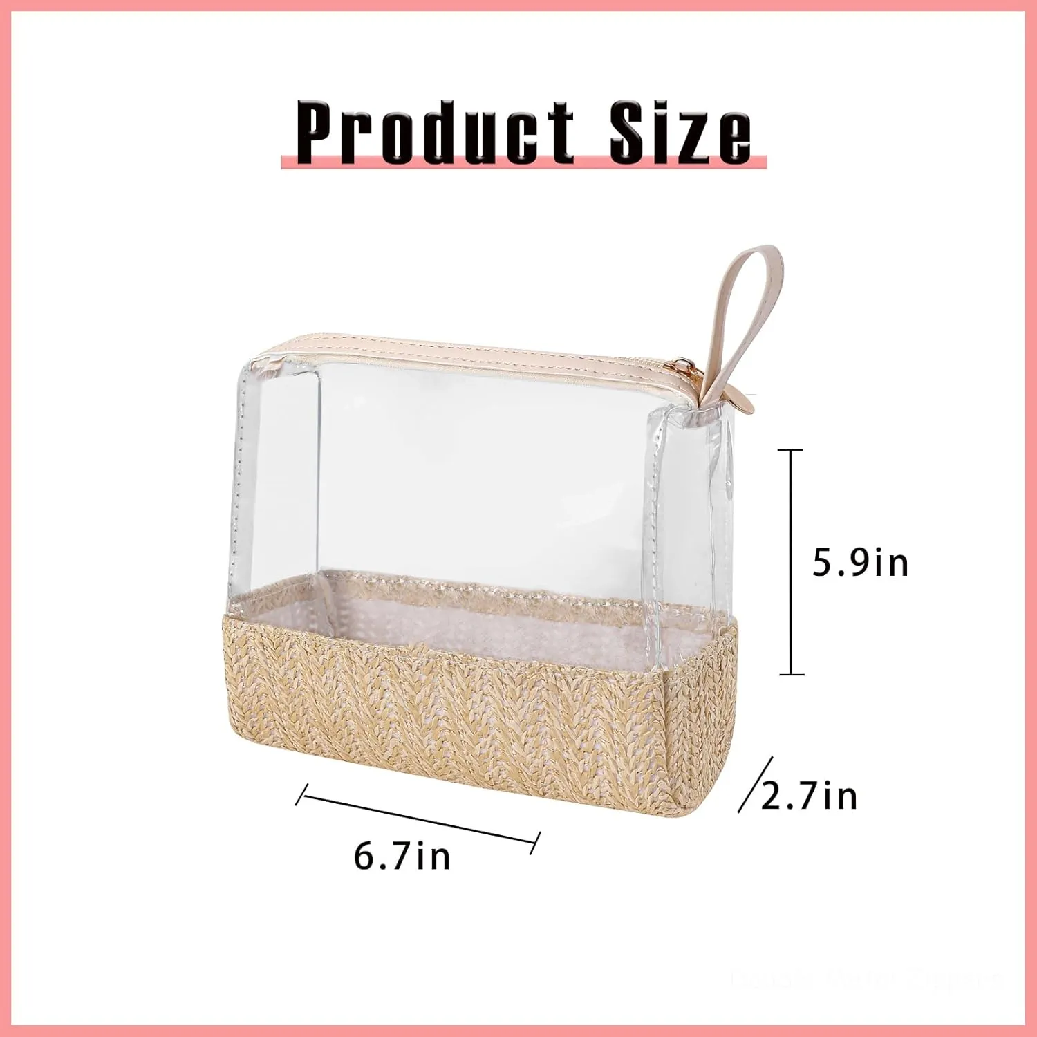 Boho Large Clear PVC Waterproof Makeup Bag with handle, Transparent Zipper Cosmetic Bag for Travel, Beach Bag for Sun screen Skincare (02Medium size-Beige)