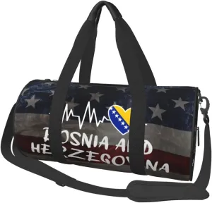 Bosnia And Herzegovina Heartbeat Duffel Bag Gym Bag Travel Sports Tote Large Foldable Beach Swim Yoga1