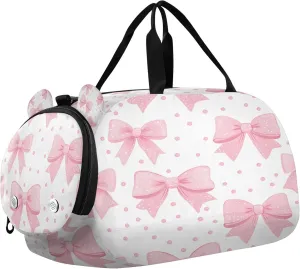 Bowknot Kids Overnight Sports Duffel Bags with Shoe Compartment & Wet Pocket Travel Sport Gym Bag for Girls Boys