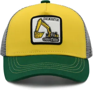 Boys Excavator Trucker Hat, Adjustable Embroidered Mesh Baseball Cap Snapback for Kids Age 2-6 Yellow