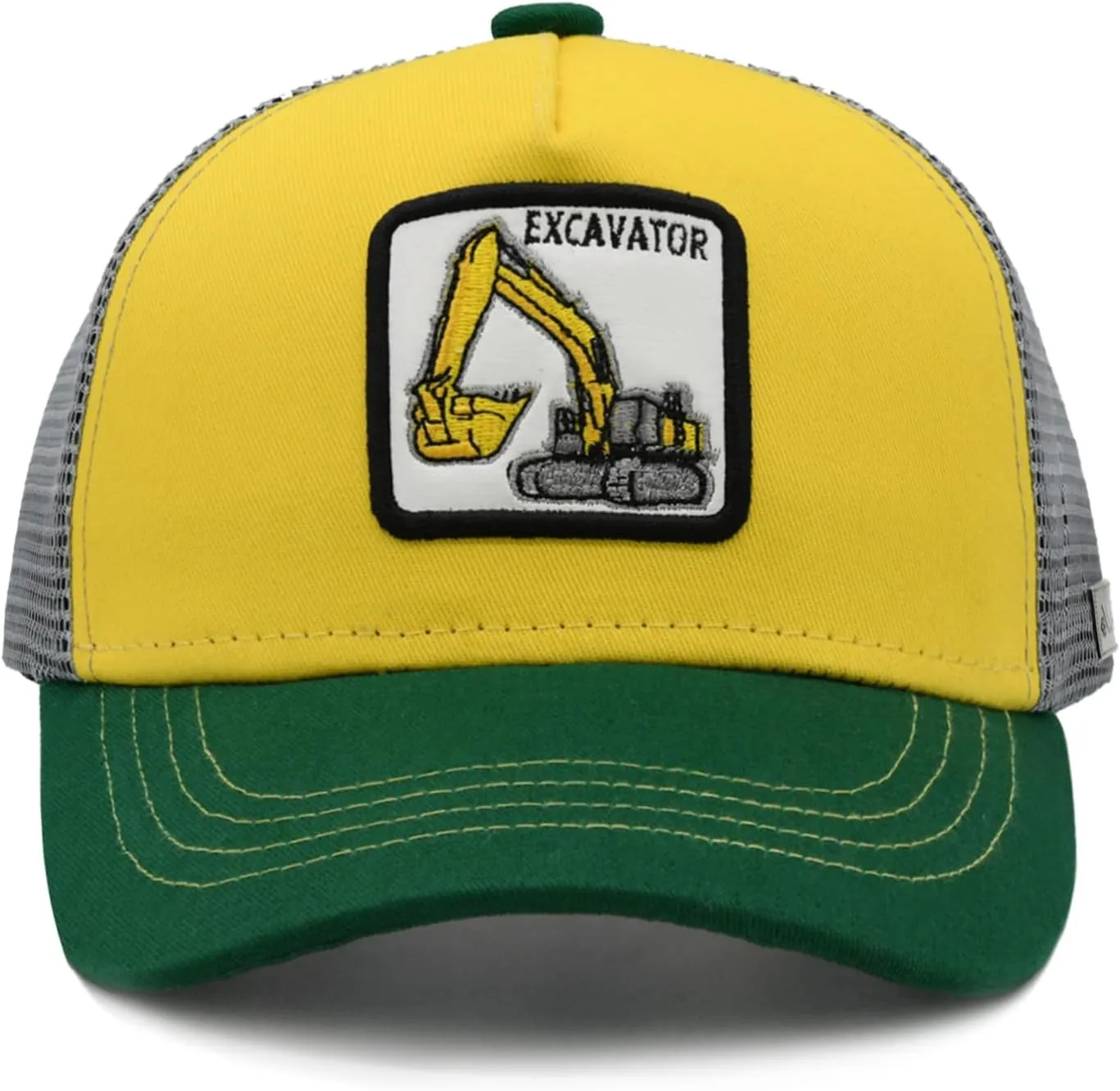 Boys Excavator Trucker Hat, Adjustable Embroidered Mesh Baseball Cap Snapback for Kids Age 2-6 Yellow