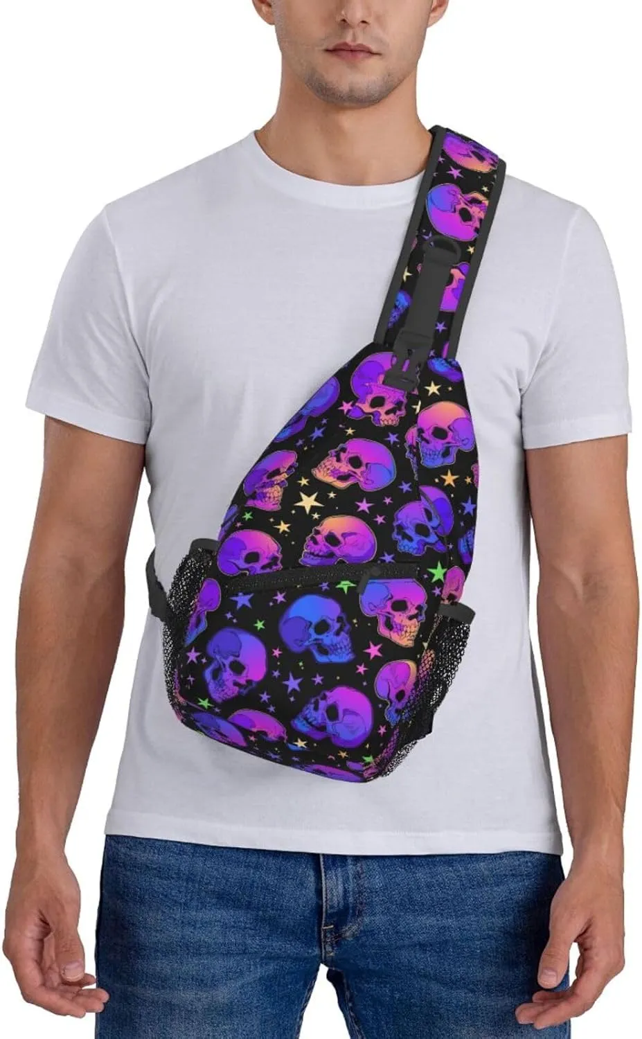 Bright Skulls With Glowing Stars Crossbody Sling Bag For Women Men Cute Halloween Chest Bag Shoulder Bag Sling Backpack Casual Sport Daypack For Travel Hiking