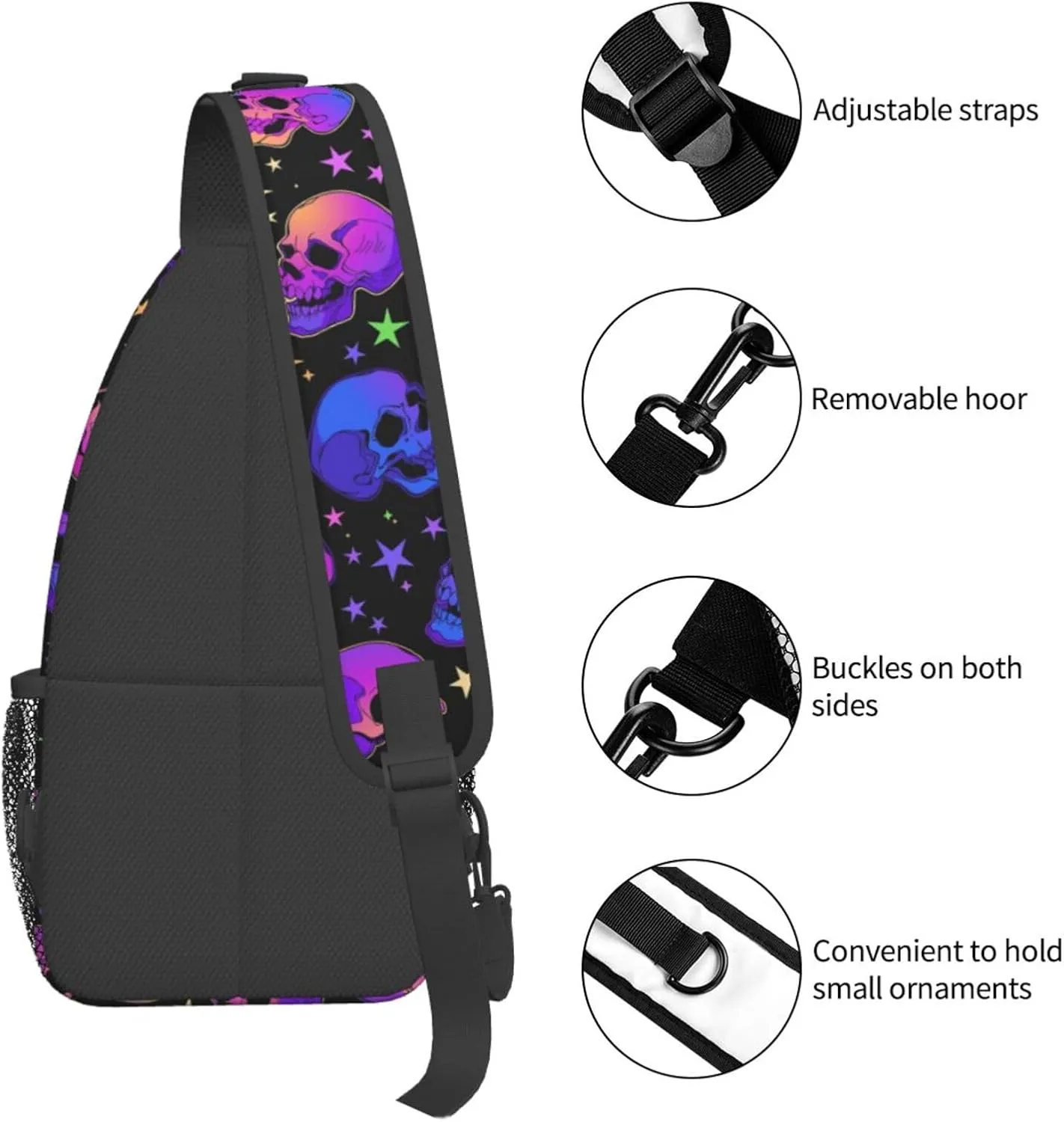 Bright Skulls With Glowing Stars Crossbody Sling Bag For Women Men Cute Halloween Chest Bag Shoulder Bag Sling Backpack Casual Sport Daypack For Travel Hiking