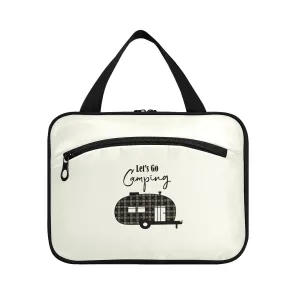 Brown Checker Plaid Grid Camper Car Silhouette Let's Go Camping Beige 1 PC Hanging Travel Wash bag with Handles, Portable Makeup Organizer Brush Storage Case Portable Travel Cosmetic with Hook M