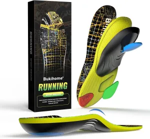 Bukihome Sport Insoles for Men Women - Arch Support Orthotics Inserts - Shock Absorption and Cushioning for Running Walking - Comfortable Insole for Standing All Day - FSA/HSA Eligible (Black, L)