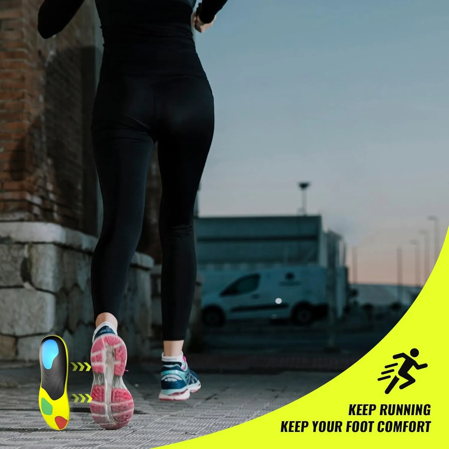 Bukihome Sport Insoles for Men Women - Arch Support Orthotics Inserts - Shock Absorption and Cushioning for Running Walking - Comfortable Insole for Standing All Day - FSA/HSA Eligible (Black, L)
