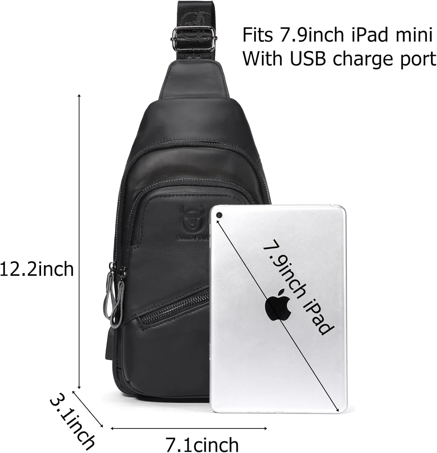 BULLCAPTAIN Leather Sling Chest Bag for Men Outdoor Hiking Travel Crossbody Bag Backpack with USB Charging Port