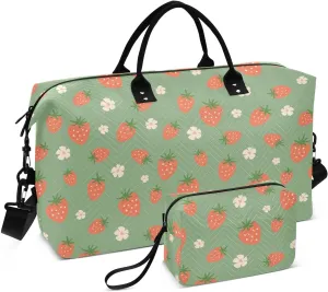 Burbuja Travel Duffel Bag for Women, Strawberry Weekender Overnight Bag Shoulder Carry On Tote Bag with Trolley Sleeve, Gym Bag with Toiletry Bag, Large Size