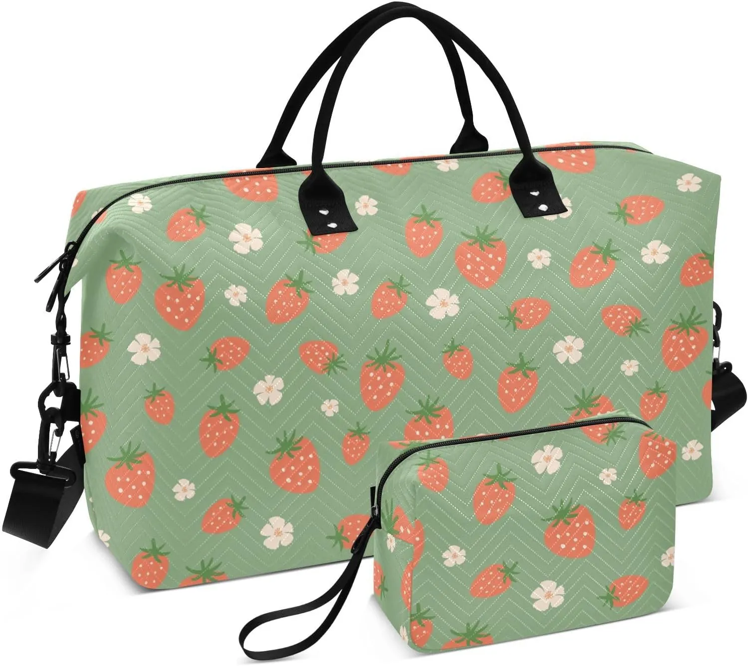 Burbuja Travel Duffel Bag for Women, Strawberry Weekender Overnight Bag Shoulder Carry On Tote Bag with Trolley Sleeve, Gym Bag with Toiletry Bag, Large Size