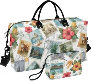 Burbuja Travel Duffel Bag for Women, Travel Postage Stamp Weekender Overnight Bag Shoulder Carry On Tote with Trolley Sleeve, Gym & Toiletry, Large Size