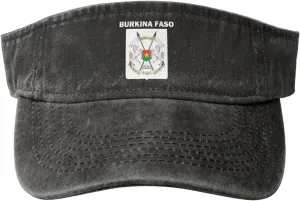 Burkina Faso Coat of Arms Flag Washed Denim Visor Hat for Men & Women, Adjustable Sun Cap with UV Protection