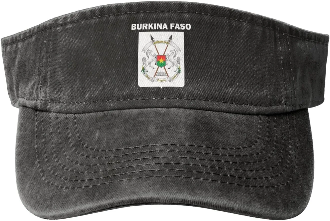 Burkina Faso Coat of Arms Flag Washed Denim Visor Hat for Men & Women, Adjustable Sun Cap with UV Protection