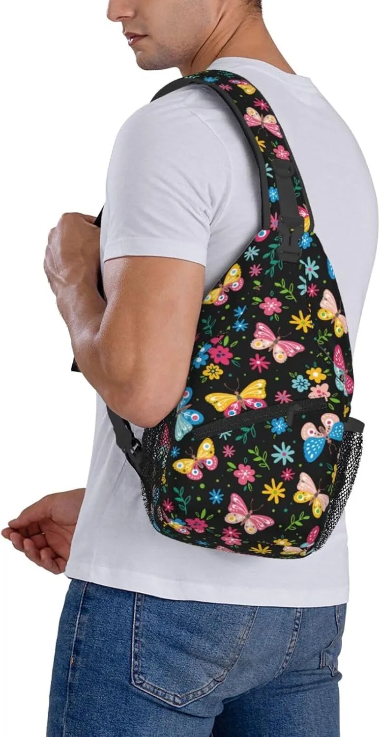 Butterflies Crossbody Sling Backpack Sling Bag Adjustable Chest Shoulder Daypack For Women Men