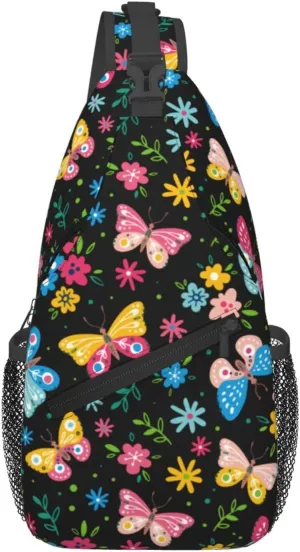 Butterflies Crossbody Sling Backpack Sling Bag Adjustable Chest Shoulder Daypack For Women Men