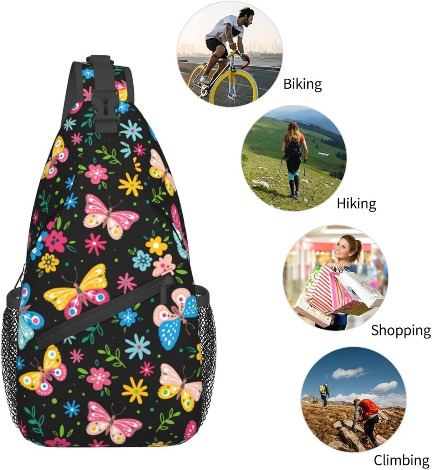 Butterflies Crossbody Sling Backpack Sling Bag Adjustable Chest Shoulder Daypack For Women Men