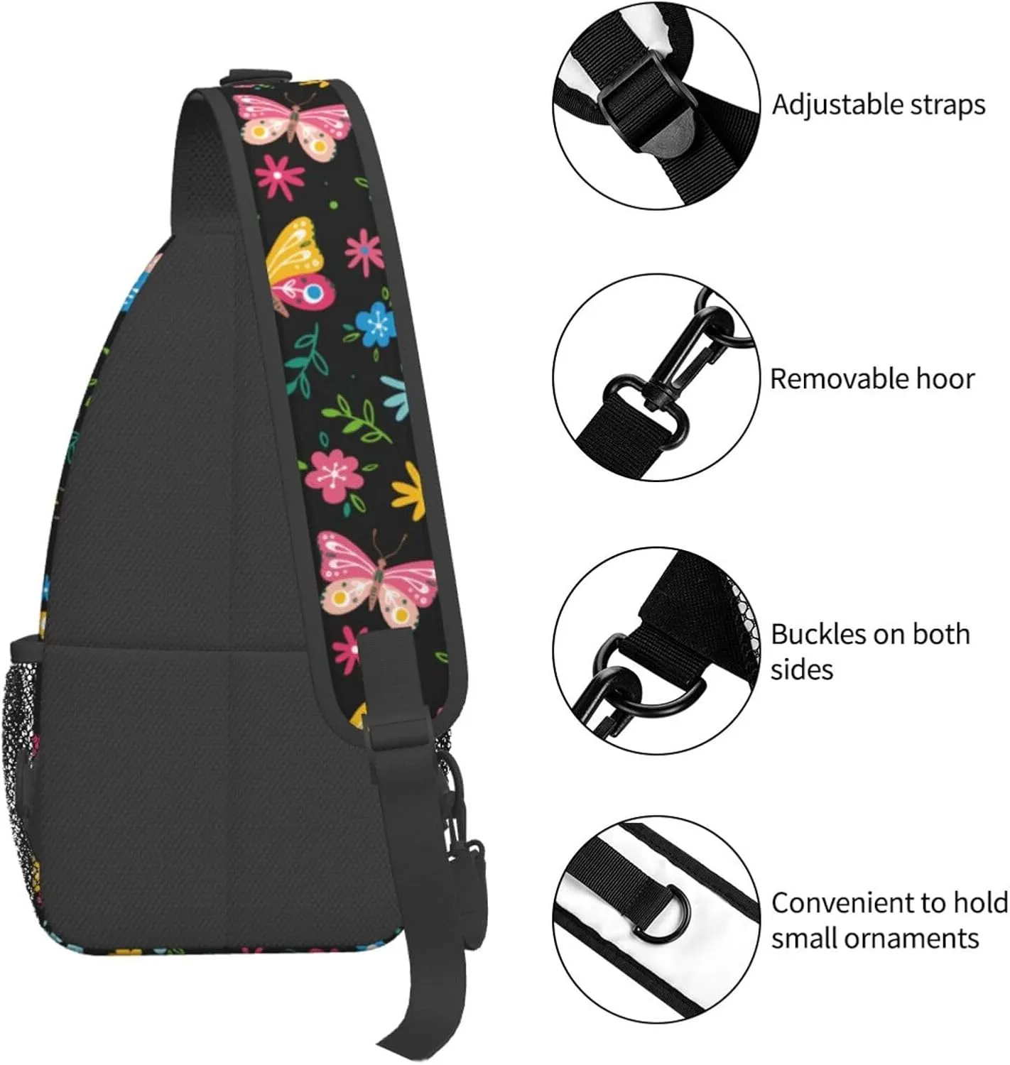 Butterflies Crossbody Sling Backpack Sling Bag Adjustable Chest Shoulder Daypack For Women Men