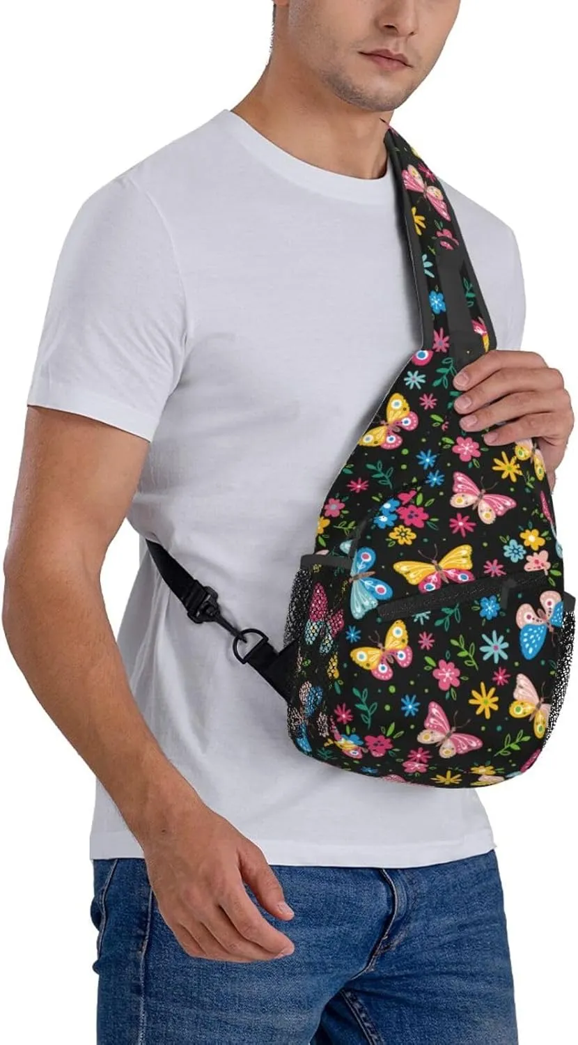 Butterflies Crossbody Sling Backpack Sling Bag Adjustable Chest Shoulder Daypack For Women Men