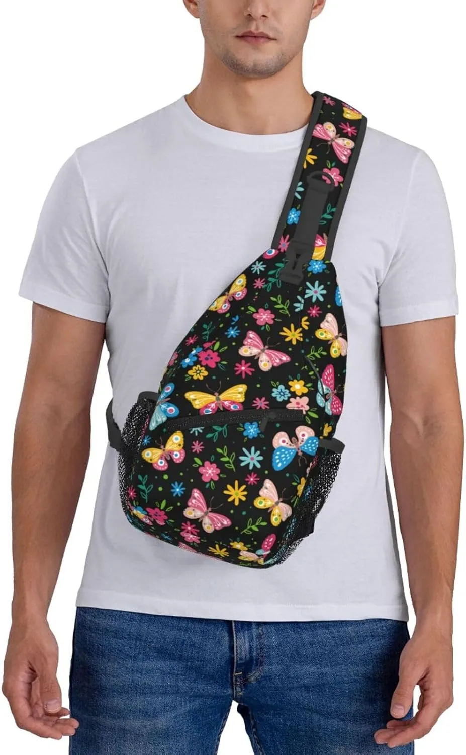 Butterflies Crossbody Sling Backpack Sling Bag Adjustable Chest Shoulder Daypack For Women Men