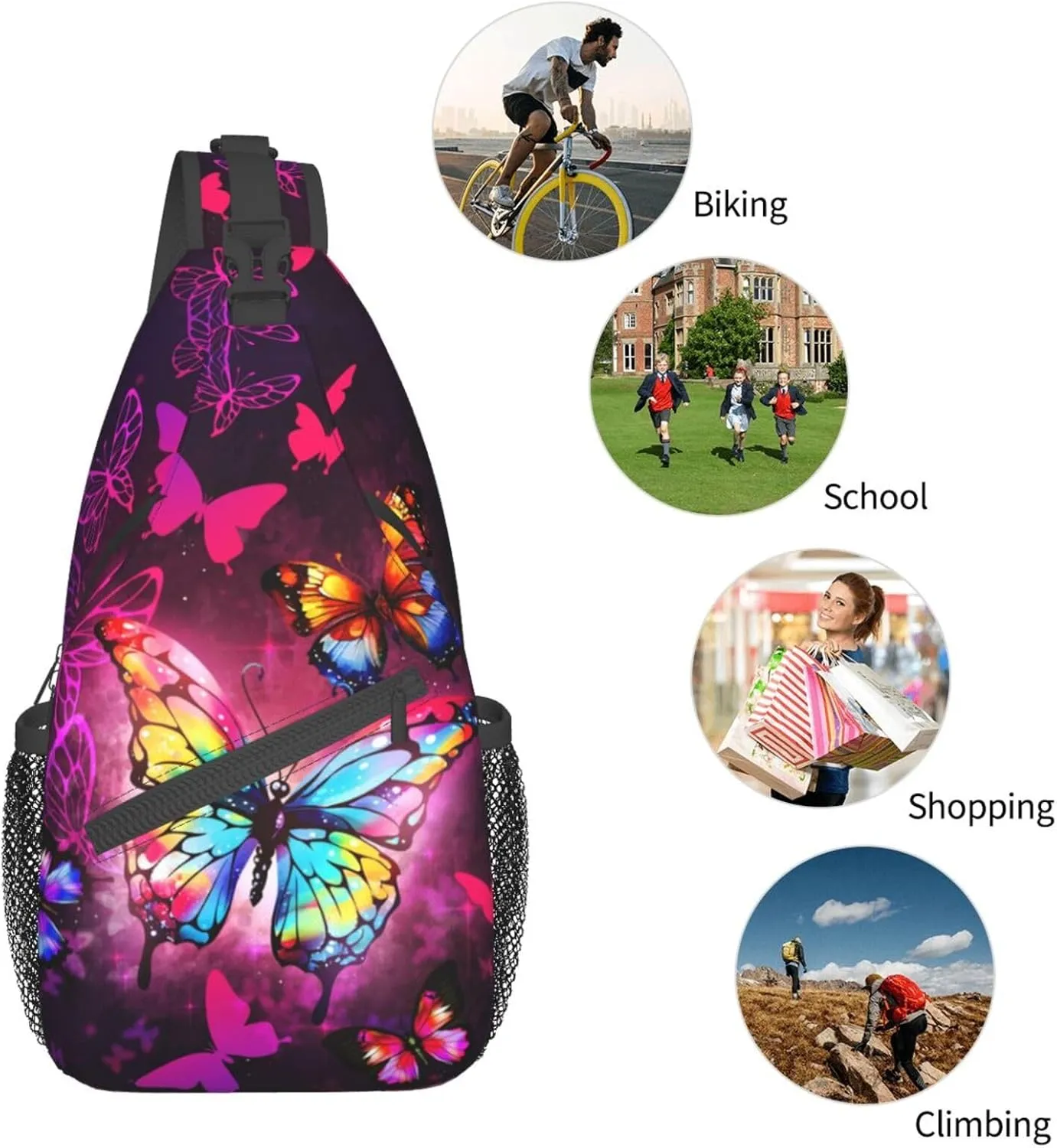 Butterflies Sling Bag Crossbody Sling Backpack for Women Men Travel Hiking Daypack Chest Shoulder Bag