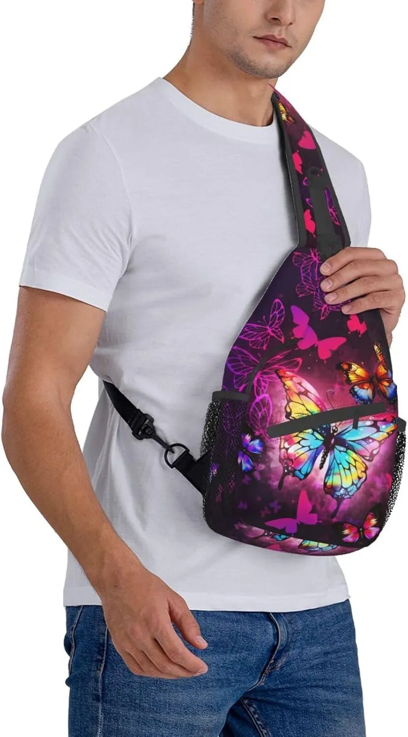 Butterflies Sling Bag Crossbody Sling Backpack for Women Men Travel Hiking Daypack Chest Shoulder Bag