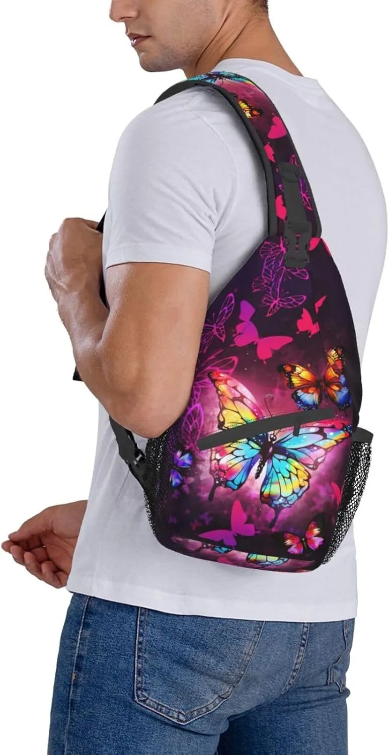 Butterflies Sling Bag Crossbody Sling Backpack for Women Men Travel Hiking Daypack Chest Shoulder Bag