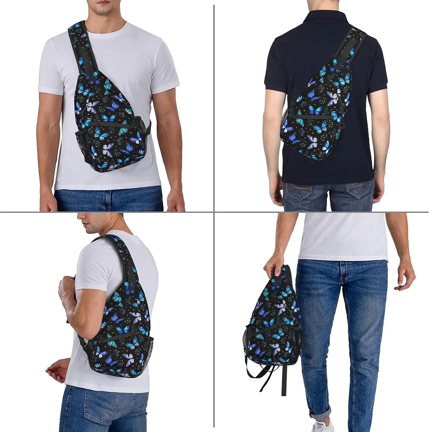 Butterflies Sling Bag Crossbody Sling Backpack for Women Men Travel Hiking Daypack Chest Shoulder Bag