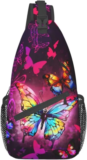 Butterflies Sling Bag Crossbody Sling Backpack for Women Men Travel Hiking Daypack Chest Shoulder Bag